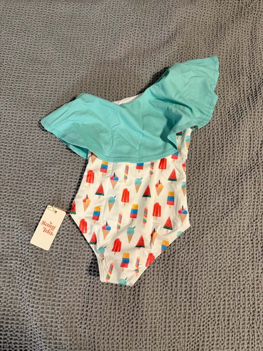Saint Ida One Shoulder Ruffle Coney Island Popsicles Swimsuit 2T/3T
